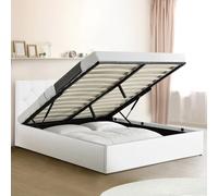 IDMarket - Lit Coffre Double Austin avec tête de lit et sommier 160 x 200 cm PVC Blanc