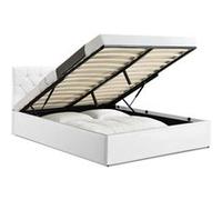 Lit coffre double AUSTIN avec tête de lit et sommier 160 x 200 cm PVC blanc Blanc G