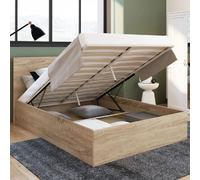 Lit coffre double seaside avec tête de lit et sommier 140x190 cm façon hêtre