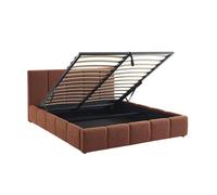 Lit coffre double avec sommier à lattes et tête de lit terracotta 160 x 200 cm bouclette texturée - Lex