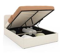 Lit coffre double BRADFORD avec tête de lit et sommier 140 x 190 cm tissu bouclette