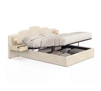 IDMarket - Lit coffre double avec tables de chevet beige | CLOUD avec tête de lit matelassée + tables de chevet intégrées et sommier 160 x 200 cm velours beige