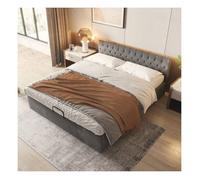 Lit Coffre Double en Velours 180x200 cm, Lit Double avec Sommier à Lattes et TêTe de Lit, Lit Adulte Rembourré, Gris