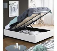 Lit Coffre Double Miami Avec Sommier 140 X 190 Cm PVC Blanc
