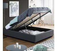 IDMarket - Lit Coffre Double Miami avec sommier 140 x 190 cm PVC Gris