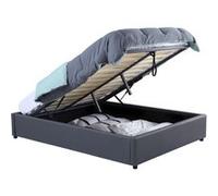 Lit coffre double MIAMI avec sommier 140 x 190 cm PVC gris Gris G