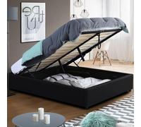 Lit coffre double MIAMI avec sommier 140 x 190 cm PVC noir