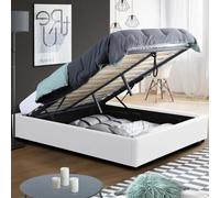 IDMarket - Lit Coffre Double Miami avec sommier 160 x 200 cm PVC Blanc