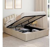 IDMarket - Lit Coffre Double NOELIE avec tête de lit et sommier 140 x 190 cm Velours Beige
