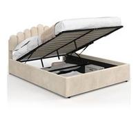 IDMarket - Lit Coffre Double NOELIE avec tête de lit et sommier 140 x 190 cm Velours Beige