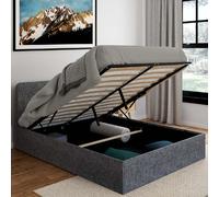 IDMarket – Lit coffre double Norfolk – Tête de lit, sommier 140 x 190 cm – Tissu gris anthracite