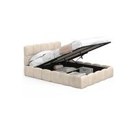 IDMarket - Lit Coffre Double Nuage avec tête de lit matelassée et sommier 140 x 190 cm Velours Beige