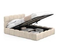 IDMarket - Lit Coffre Double Nuage avec tête de lit matelassée et sommier 140 x 190 cm Velours Beige