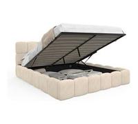 IDMarket - Lit Coffre Double Nuage avec tête de lit matelassée et sommier 160 x 200 cm Velours Beige