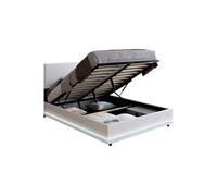 IDMarket – Lit coffre OWEN 140x190 cm 2 places PVC blanc avec sommier et LED intégrées
