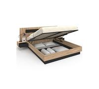 IDMARKET Lit coffre double SANTA avec tête de lit + tables de chevet intégrées et sommier 160 x 200 cm bois et noir