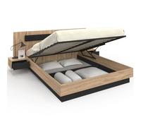 IDMARKET Lit coffre double SANTA avec tête de lit + tables de chevet intégrées et sommier 160 x 200 cm bois et noir