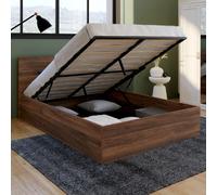 IDMarket - Lit Coffre Double Seaside avec tête de lit et sommier 140 x 190 cm Effet Noyer