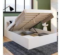IDMARKET Lit coffre double SEASIDE avec tête de lit et sommier 140 x 190 cm blanc