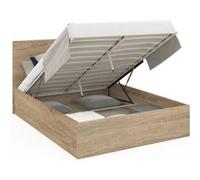 IDMarket – Lit coffre double Seaside – tête de lit et sommier 140x190 cm façon hêtre