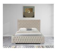 Lit Coffre en Velours Capitonné avec Tête de lit + Sommier - Modèle Saba 2 180 x 200 cm - Beige