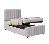 Lit Coffre Enfant 1 Place 90 × 200 cm avec Vérin Hydraulique et Sommier à Lattes, Sans Matelas, Gris - UVRION
