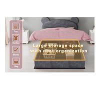 Lit coffre enfant 140 x 200 cm en velours gris avec matelas 23 cm inclus, structure métal et rangement