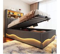 Lit coffre enfant 90 x 200 cm - LED controlee par application USB rangement hydraulique gris