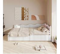 Lit Coffre Enfant 90x200 avec Sommier à Lattes Canapé Lit 1 Place avec Rangement Hydraulique Éclairage LED Teddy velours Blanc