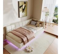 Lit Coffre Enfant 90x200cm Avec Coffre Hydraulique,éclairage LED Et USB,avec Sommier à Lattes,beige
