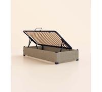 Lit coffre enfant 90x200cm - Gris - Grand volume de rangement - Ouverture sécurisée - Acier recyclable et lattes en bouleau - Tediber