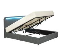 HOMCOM Lit Coffre 140 x 190 cm, Lumières LED RGB, Tête Réglable, Gris | Cadre de Lit Double Rembourré Velours, Rangement Hydraulique, Sommier à Lattes Bois, Sans Bruit, Montage Facile, Télécommande