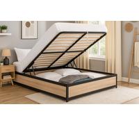 Lit coffre industriel Boston de Sampur : 90 x 190 cm / Bois clair / Lit + matelas