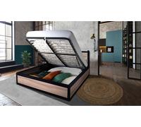 Lit coffre industriel Chicago de Sampur : 160 x 200 cm / Bois clair / Sans matelas