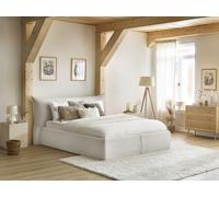 Lit coffre JADE avec tête de lit effet oreiller gros côtelé doux beige 140x190 BOBOCHIC 140x190 Beige