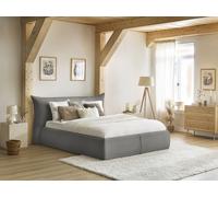 Lit coffre JADE avec tête de lit effet oreiller gros côtelé doux gris foncé 140x190 BOBOCHIC 140x190 Gris foncé