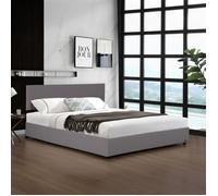 Corium Lit Coffre Rembourré avec Sommier à Lattes Rabattable Tête de Lit Capitonné Coffre Velours Côtelé Polyester Confortable Capacité de Charge 300 kg Bois Métal 180 x 200 cm Gris