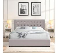 Lit coffre - KING OF DREAMS - 160x200 cm - Tête de lit capitonnée - Montage rapide - Gris