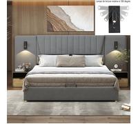 Lit coffre - LANGTU - LANGTU - 180x200 cm - Velours gris - Rangement hydraulique