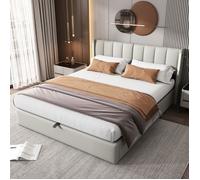 Lit Coffre LED 180x200 cm - avec USB et Tête Réglable - Merax - Lit Double King Size - en Simili Cuir Gris - Moderne