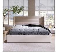 Lit coffre lit adulte Lit de rangement Lit capitonné Sommier à lattes en bois lit double 180x200 cm en Lin Blanc cassé