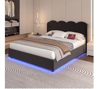 Lit coffre Lit double 160cm×200cm Lit rembourré avec lumière LED, interface USB+C et grand espace de rangement - noir