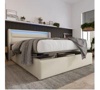 Lit coffre Lit LED Lit 140x190 cm avec sommier lit lit simple revêtement synthétique blanc avec matelas Blanc O.Ye STRUCTURE DE LIT