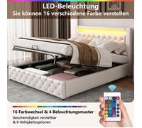Lit coffre Lit rembourré Lit 140 x 200 cm avec éclairage LED avec fonction de rangement Blanc Blanc O.Ye Blanc LIT COMPLET