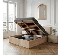 Lit coffre MADRID 140x190 + 1 sommier / Décor Chêne Blanchi