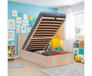 Lit coffre MADRID 90x190 + 1 sommier / Décor Chêne Blanchi