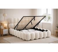 Lit coffre Megève en laine bou blanche : 140 x 190 cm / Sans matelas
