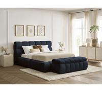 Lit coffre MONT-BLANC + Bout de lit MONT-BLANC tissu bouclette bleu foncé 160x200 + bout de lit 140 BOBOCHIC 160x200 + bout de lit 140 Bleu foncé
