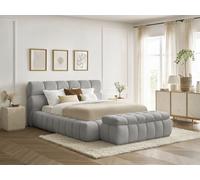 Lit coffre MONT-BLANC + Bout de lit MONT-BLANC tissu bouclette gris clair 160x200 + bout de lit 140 BOBOCHIC 160x200 + bout de lit 140 Gris clair