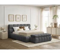 Lit coffre MONT-BLANC + Bout de lit MONT-BLANC tissu bouclette gris foncé 160x200 + bout de lit 140 BOBOCHIC 160x200 + bout de lit 140 Gris foncé